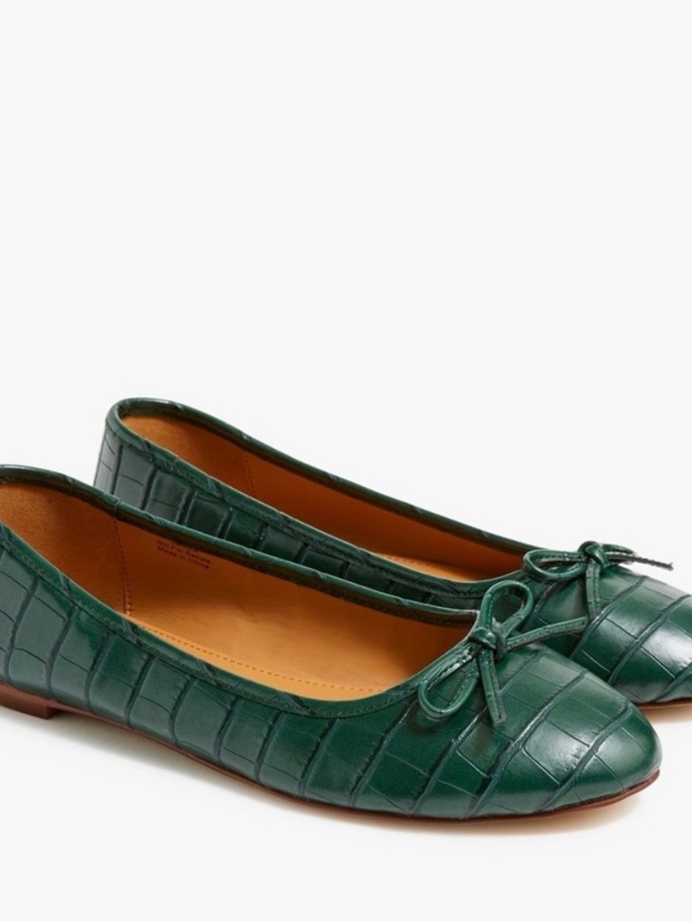 JCrew Green Croc-Embossed Leather Ballet Flats
